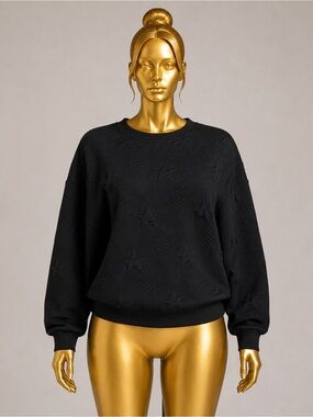 SHEIN Black Textured Star Embossed Sweatshirt Oversized Pullover Women’s